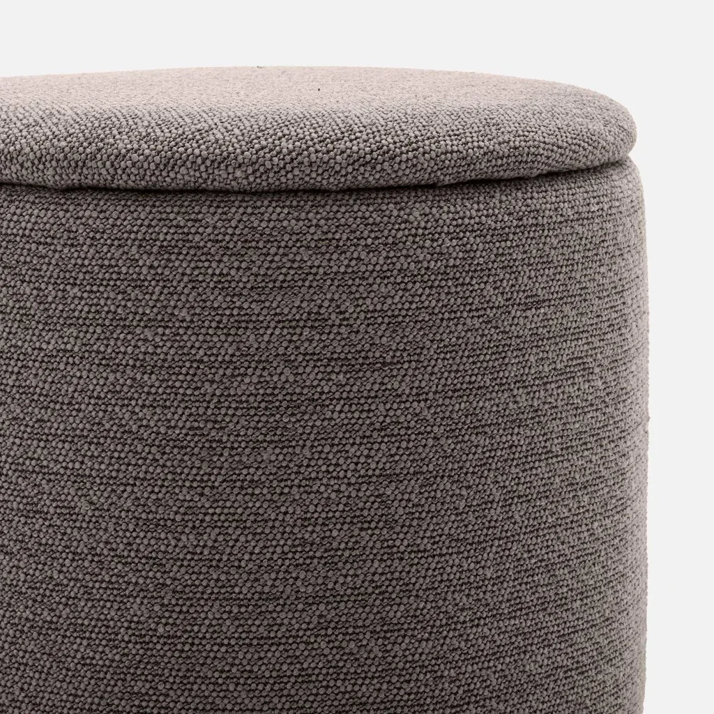 Pouf de rangement rond en tissu kaki foncé avec espace de rangement intérieur