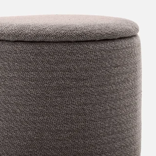 Pouf de rangement rond en tissu kaki foncé avec espace de rangement intérieur