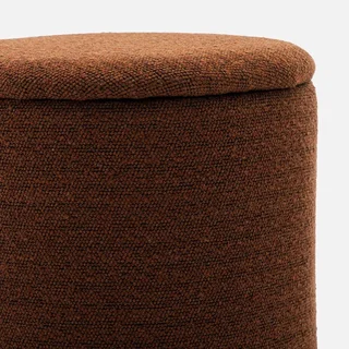 Pouf rond kaki avec rangement intérieur en tissu polyester
