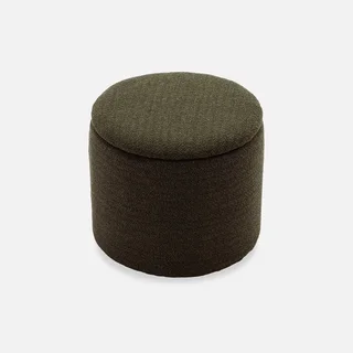 Pouf de rangement rond kaki foncé tissu polyester intérieur
