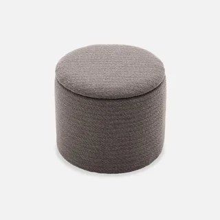 Pouf de rangement rond en tissu kaki foncé avec espace de rangement intérieur