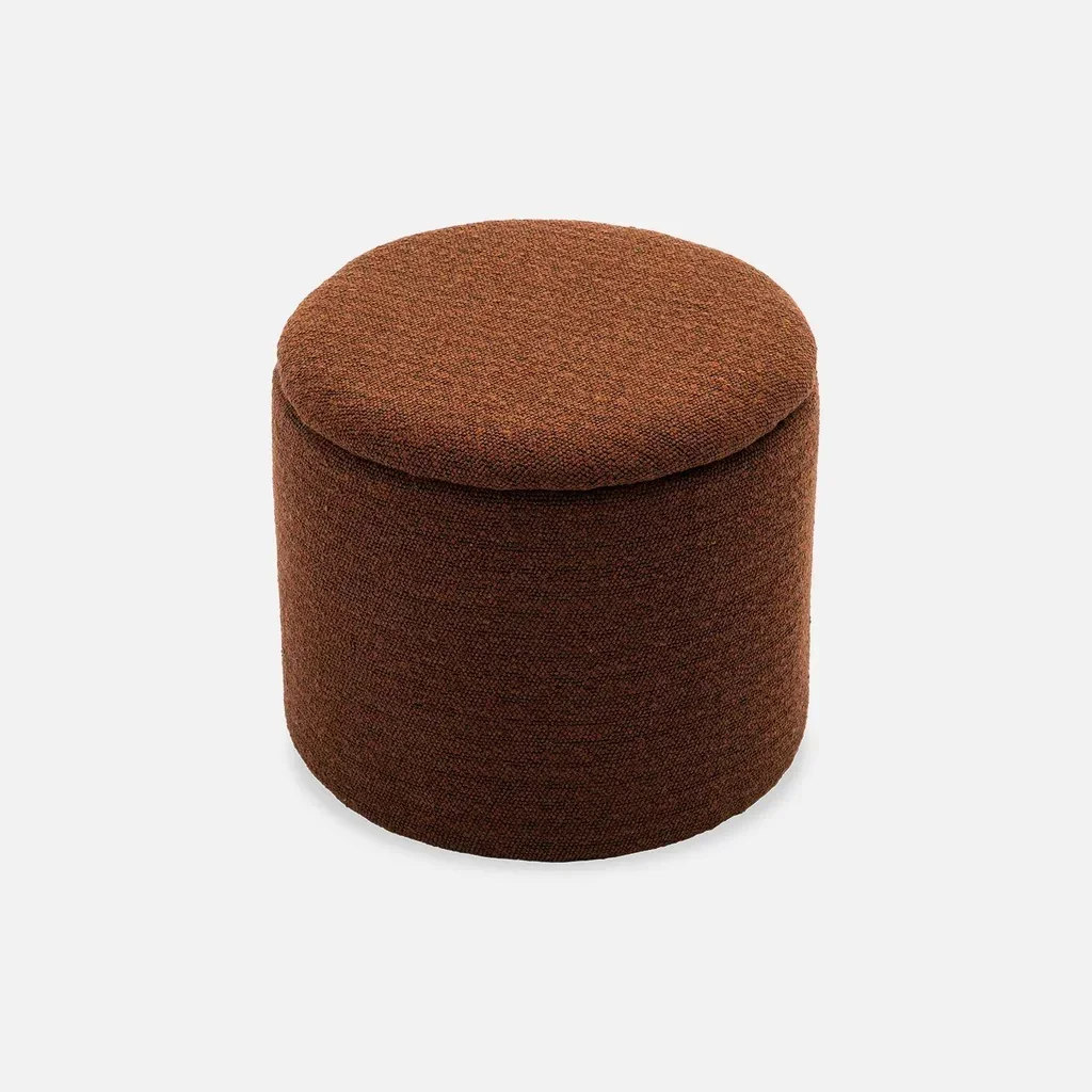 Pouf rond kaki avec rangement intérieur en tissu polyester