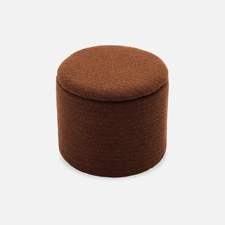 Pouf rond kaki avec rangement intérieur en tissu polyester