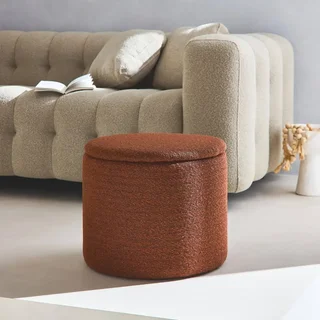 Pouf rond kaki avec rangement intérieur en tissu polyester
