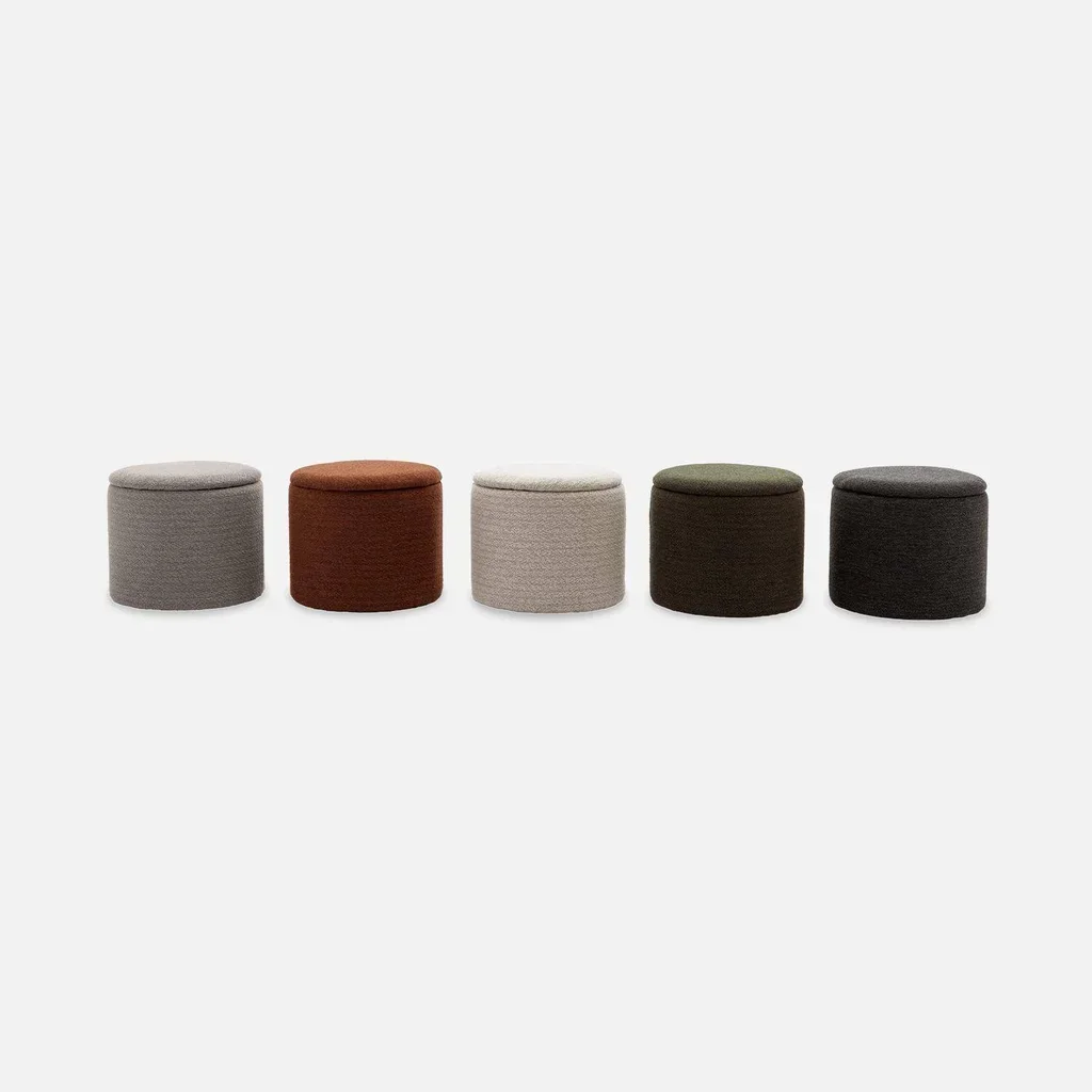 Pouf de rangement rond kaki foncé tissu polyester intérieur