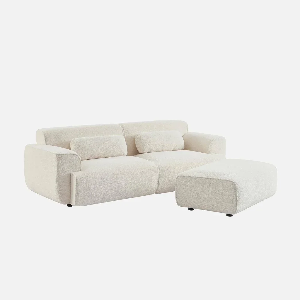 Pouf repose-pieds 3 places Wallas tissu bouclette noir 102x70 cm