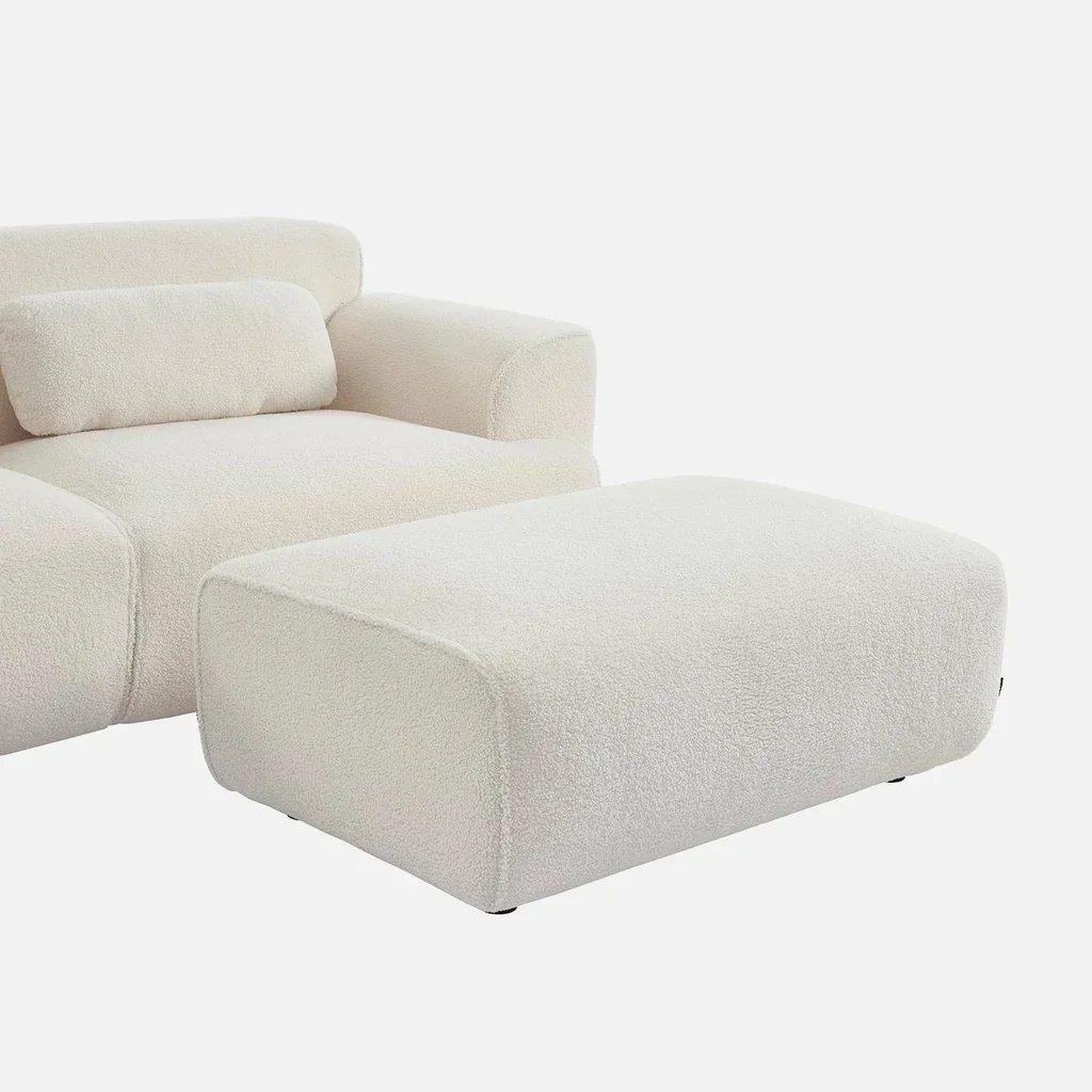 Pufe apoio para pés Wallas 3 lugares tecido boucle preto 102x70 cm