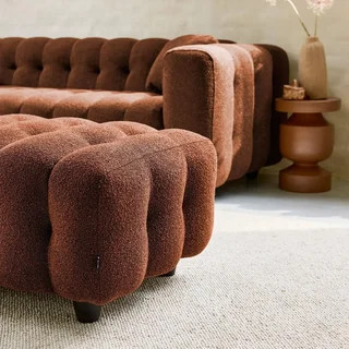 Pouf repose-pieds bouclette texturée Leon 3 places salon cosy
