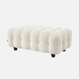 Pouf repose-pieds angle Leon bouclette texturée gris clair salon cosy