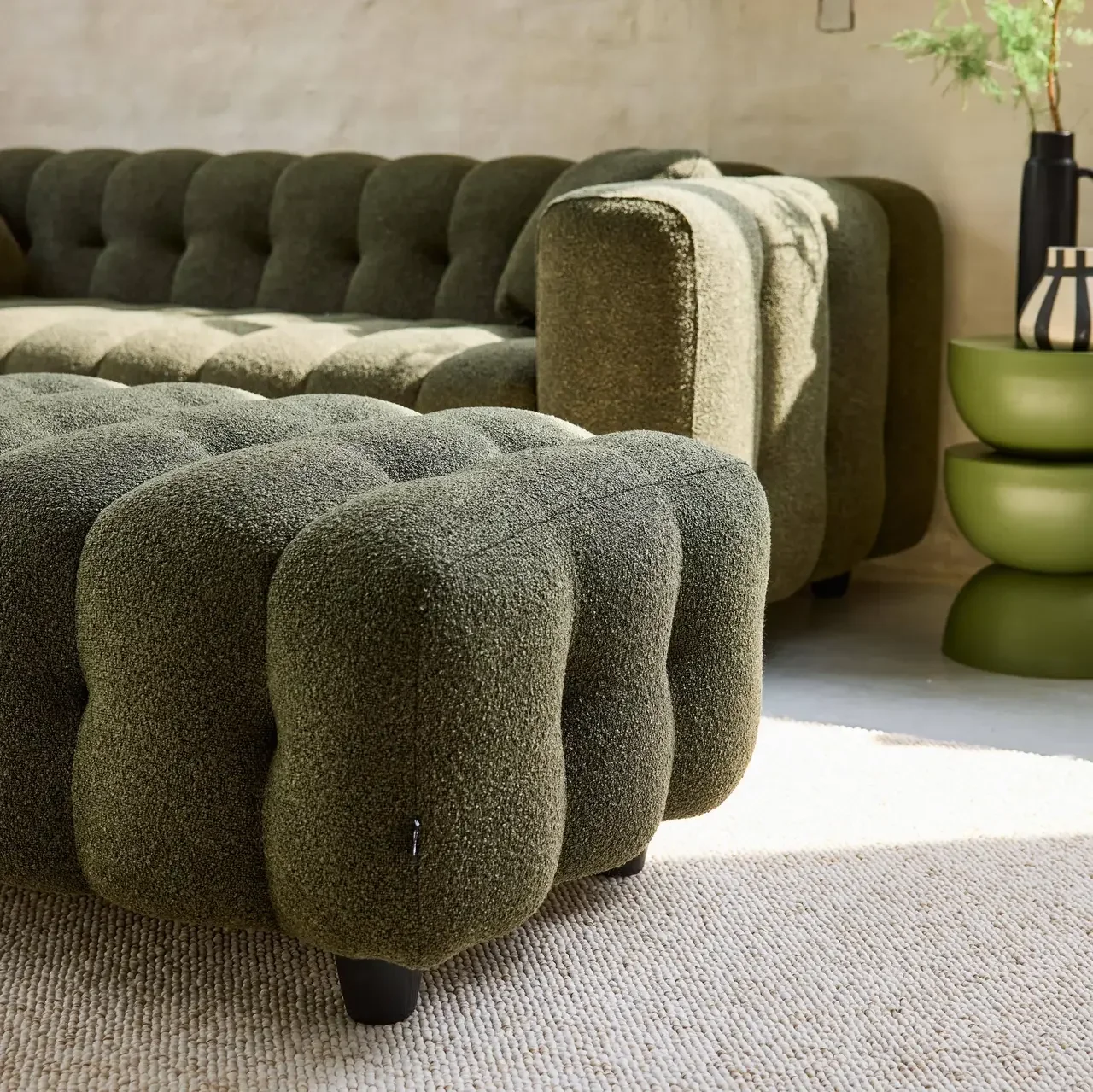 Pouf repose-pieds angle Leon bouclette texturée 3 places
