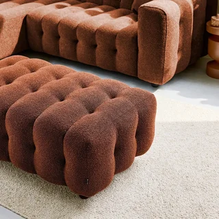 Pouf repose-pieds bouclette texturée Leon 3 places salon cosy