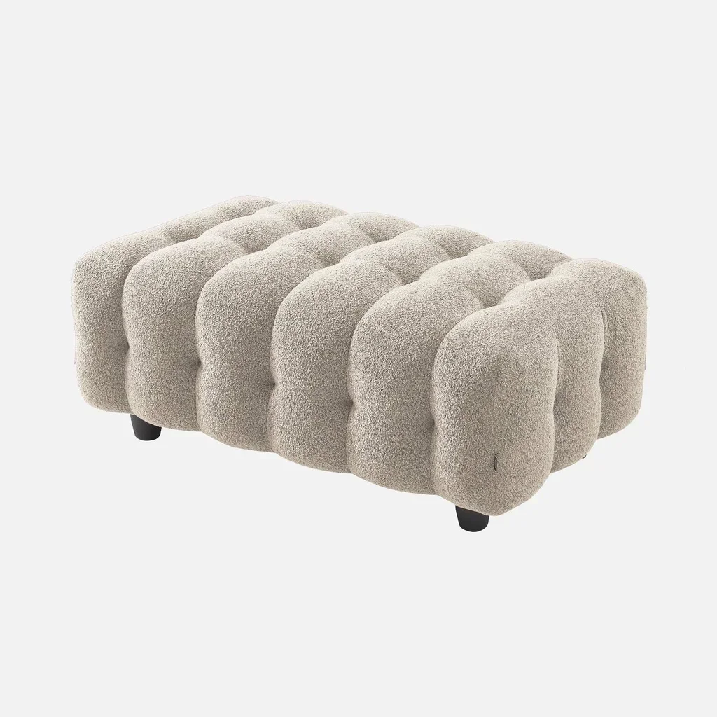 Pouf repose-pieds angle 3 places Leon bouclette texturée beige