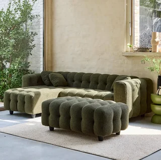 Pouf repose-pieds angle Leon bouclette texturée 3 places