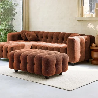 Pouf repose-pieds bouclette texturée Leon 3 places salon cosy