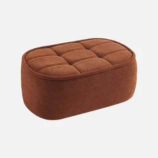 Pouf repose-pieds Boni tissu bouclette texturé blanc cassé pour chauffeuse