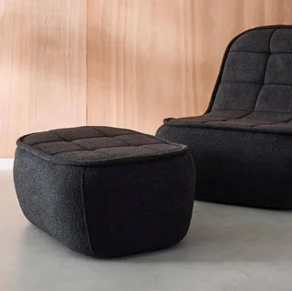 Pouf repose-pieds Boni tissu bouclette blanc cassé