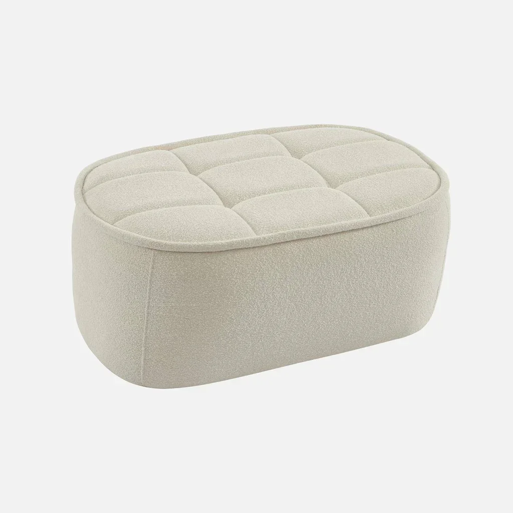 Pouf repose-pieds Boni tissu bouclette texturée blanc cassé pour chauffeuse 1 place
