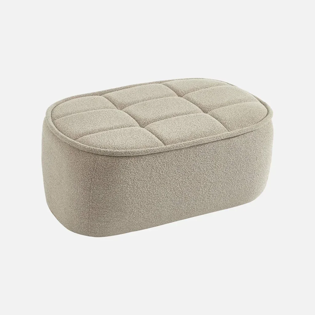 Pouf repose-pieds Boni tissu bouclette blanc cassé chauffeuse
