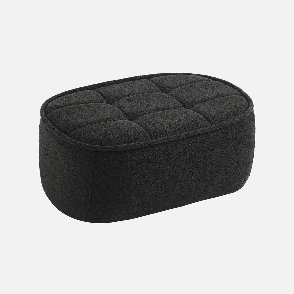 Pouf repose-pieds Boni tissu bouclette blanc cassé