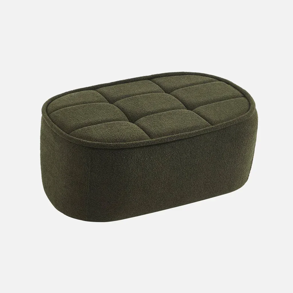 Pouf repose-pieds Boni tissu bouclette blanc cassé pour chauffeuse