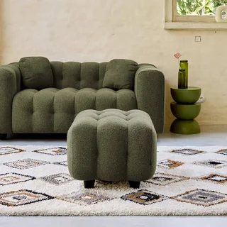 Pouf repose-pieds Leon 2 places bouclette texturée beige