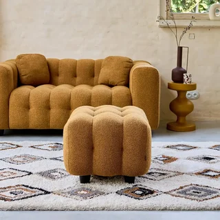 Pouf repose-pieds Leon 2 places bouclette texturée beige cosy salon