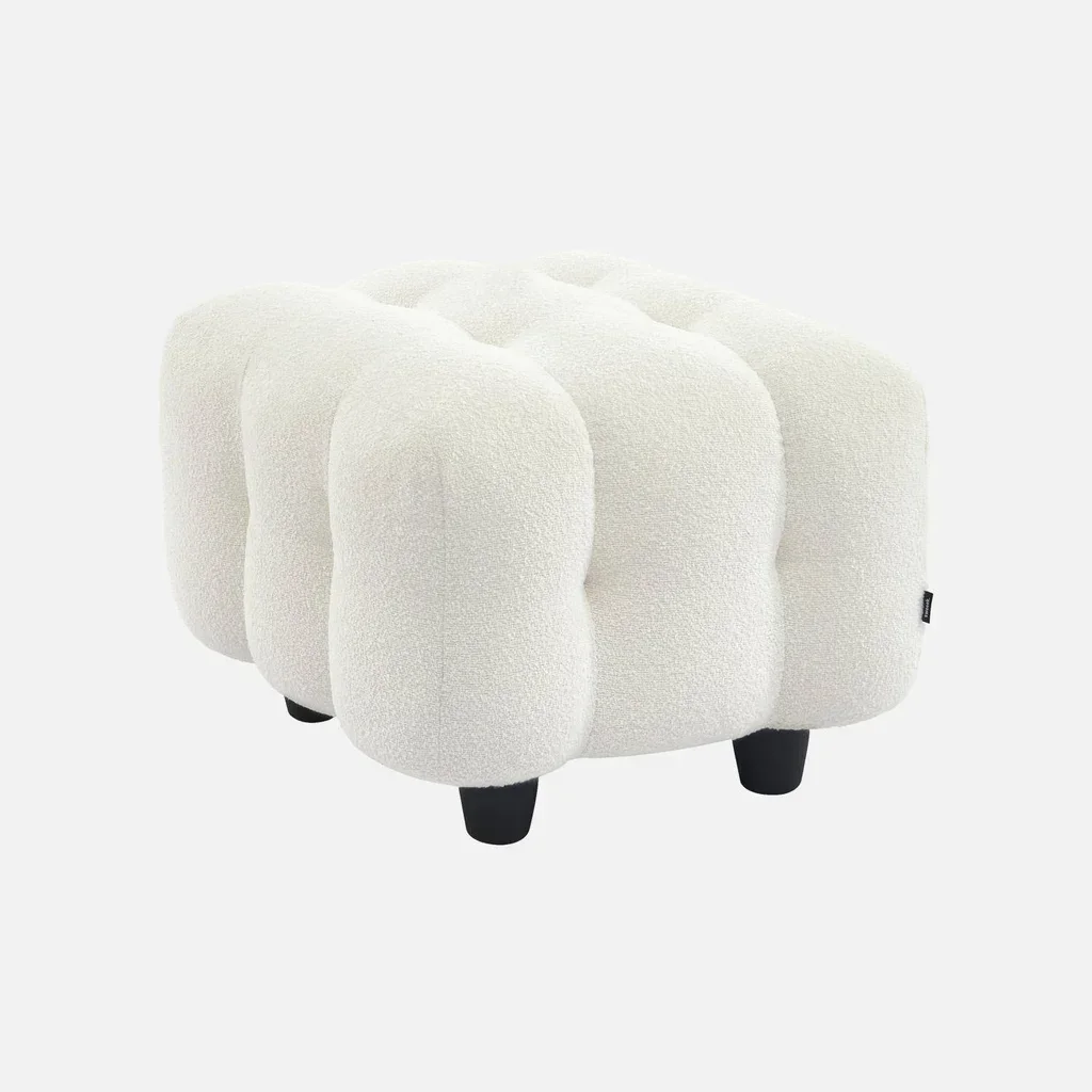 Pouf repose-pieds Leon 2 places bouclette texturée beige