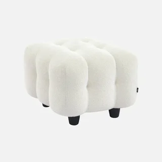 Pouf repose-pieds Leon 2 places bouclette texturée beige