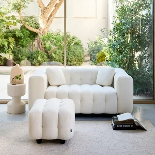 Pouf repose-pieds Leon 2 places bouclette texturée beige