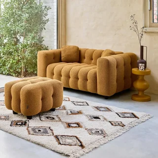 Pouf repose-pieds Leon 2 places bouclette texturée beige cosy salon