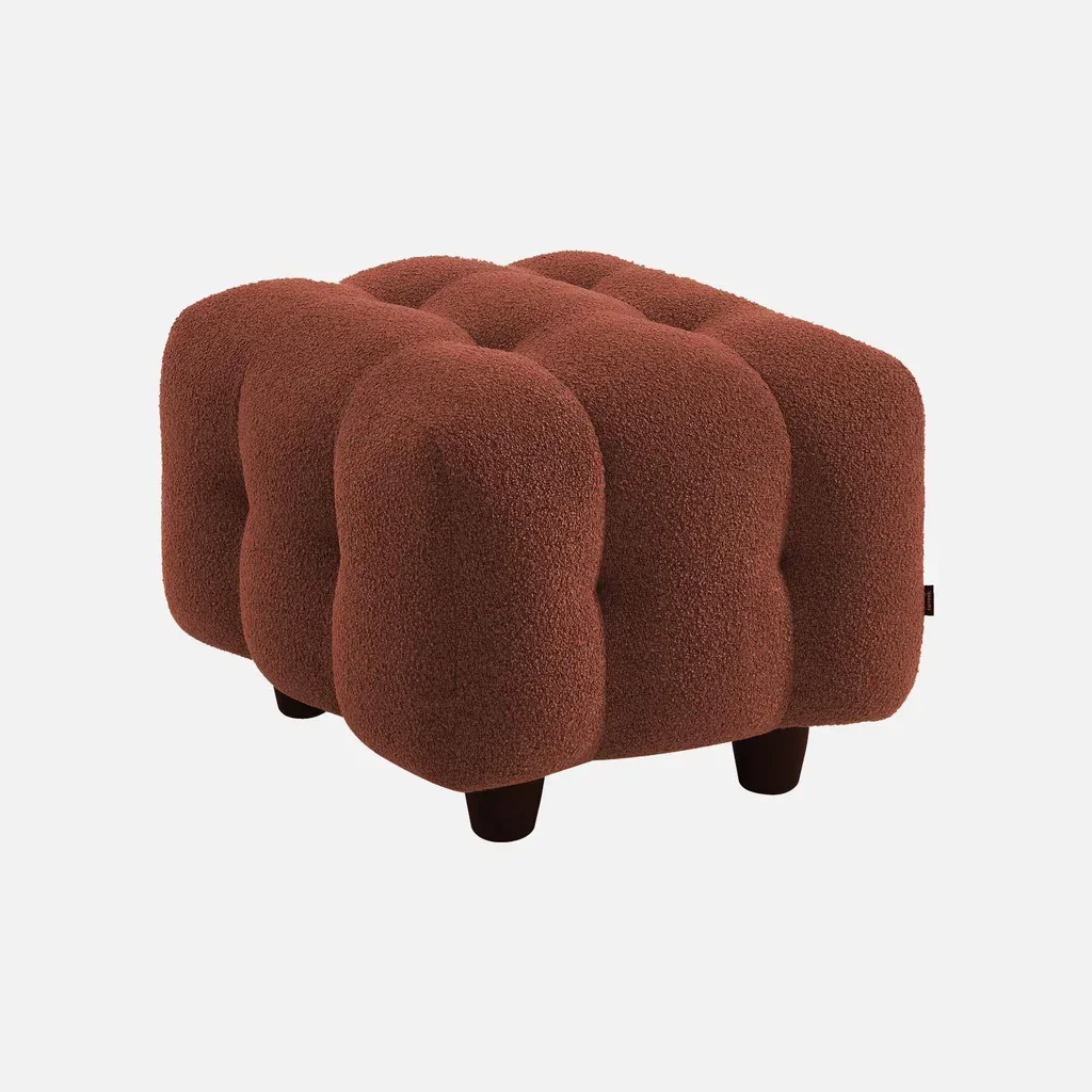 Pouf repose-pieds Leon 2 places bouclette texturée beige salon cosy