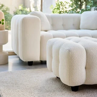 Pouf repose-pieds Leon 2 places bouclette texturée beige