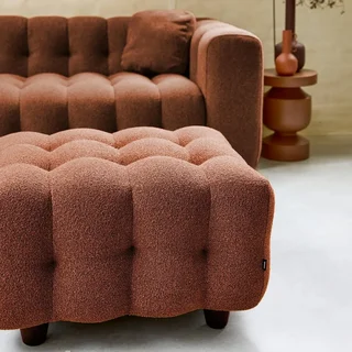 Pouf repose-pieds Leon 3 places bouclette texturée crème