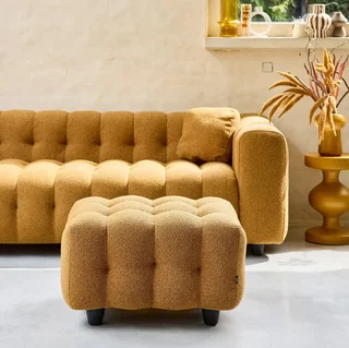 Pouf repose-pieds Leon 3 places bouclette texturée crème