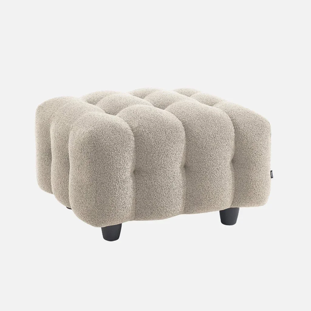 Pouf repose-pieds Leon 3 places bouclette texturée crème confort