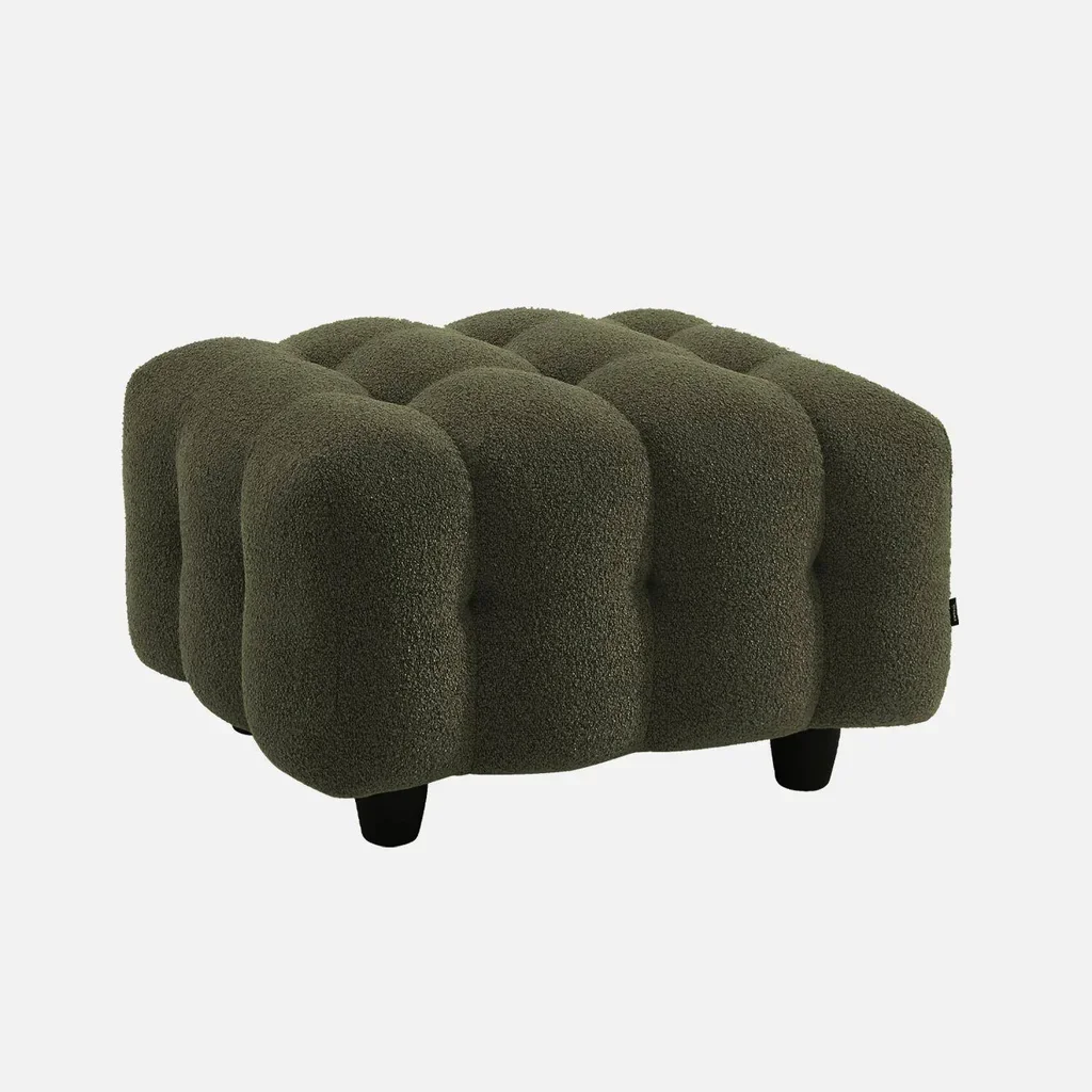 Pouf repose-pieds Leon 3 places bouclette texturée crème