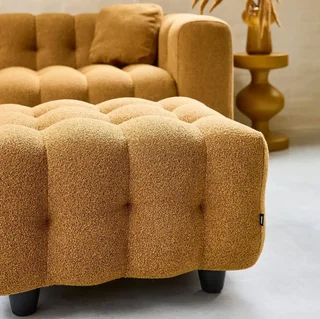 Pouf repose-pieds Leon 3 places bouclette texturée crème
