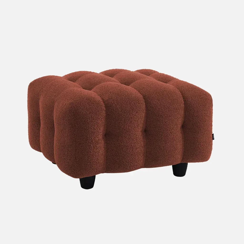 Pouf repose-pieds Leon 3 places bouclette texturée crème