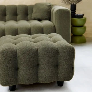Pouf repose-pieds Leon 3 places bouclette texturée crème
