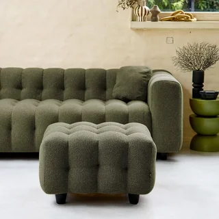 Pouf repose-pieds Leon 3 places bouclette texturée crème