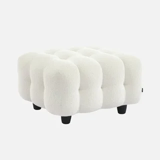 Pouf repose-pieds Leon bouclette crème 3 places salon cosy