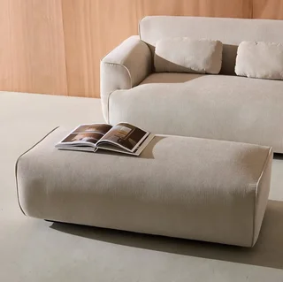 Pouf repose-pieds velours côtelé greige Wallas - Complement canapé d'angle