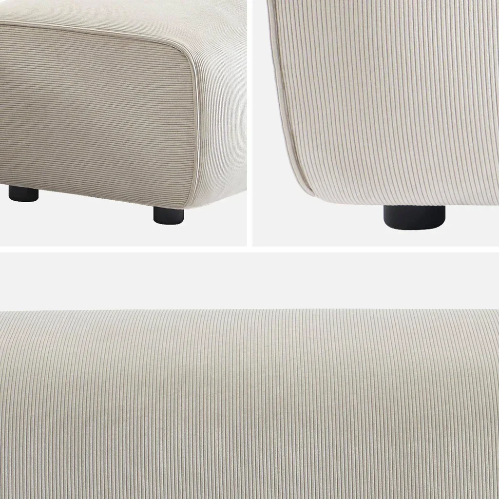 Pouf repose-pieds velours côtelé greige Wallas - Complement canapé d'angle