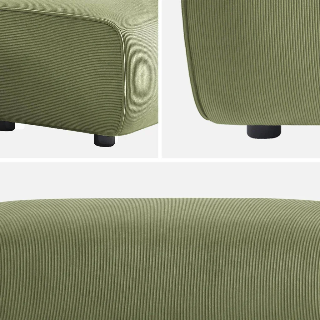 Pouf repose-pieds velours côtelé Wallas grège – Complement canapé d'angle
