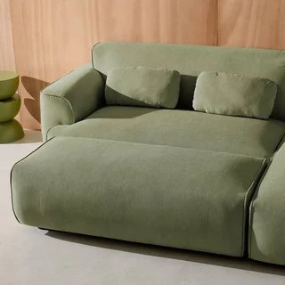 Pouf repose-pieds velours côtelé Wallas grège – Complement canapé d'angle