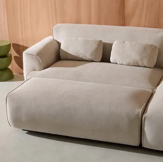 Pouf repose-pieds velours côtelé greige Wallas - Complement canapé d'angle
