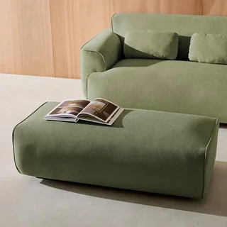 Pouf repose-pieds velours côtelé Wallas grège – Complement canapé d'angle