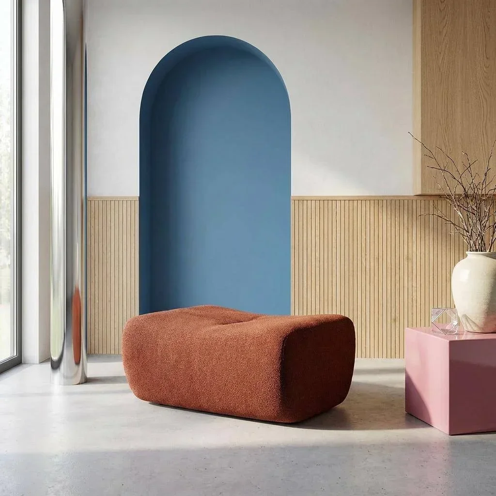 Pouf repose-pieds Sokol bouclette texturée chauffeuse cosy