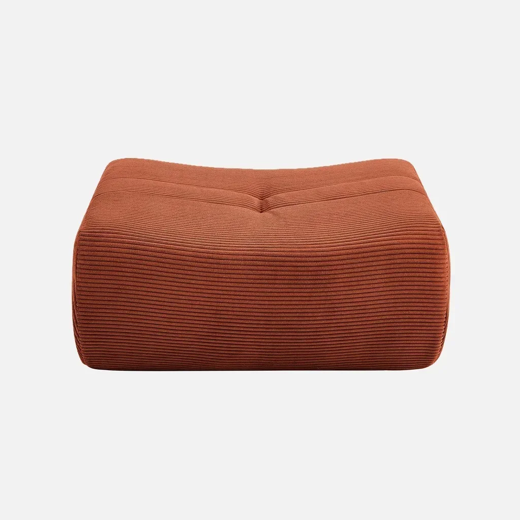 Pouf repose-pieds Sokol velours côtelé beige pour chauffeuse salon