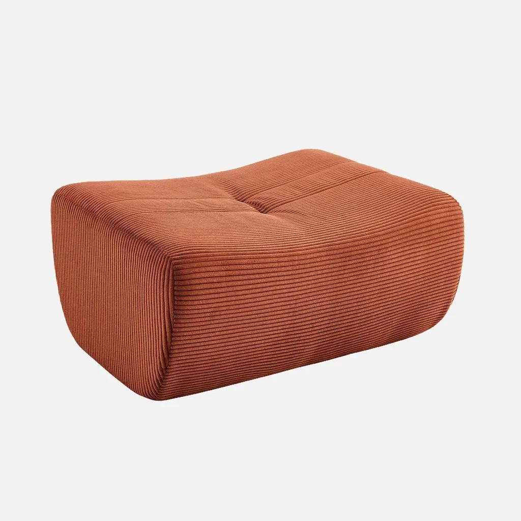 Pouf repose-pieds Sokol velours côtelé beige pour chauffeuse salon